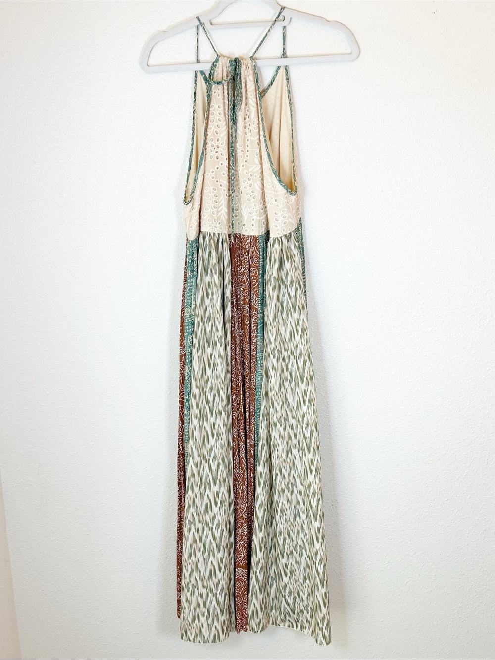 Oli & Hali Eyelet Bohemian Mixed Print Panel MIDI Maxi Sun Dress Small Cottage - Picture 7 of 9